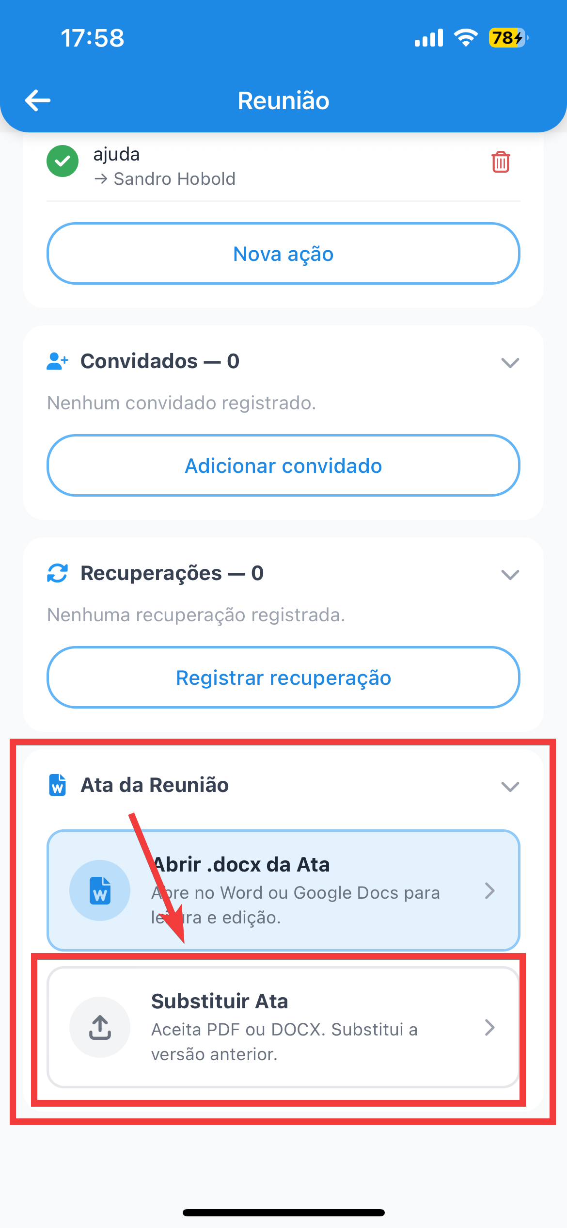 Card de ata da reunião