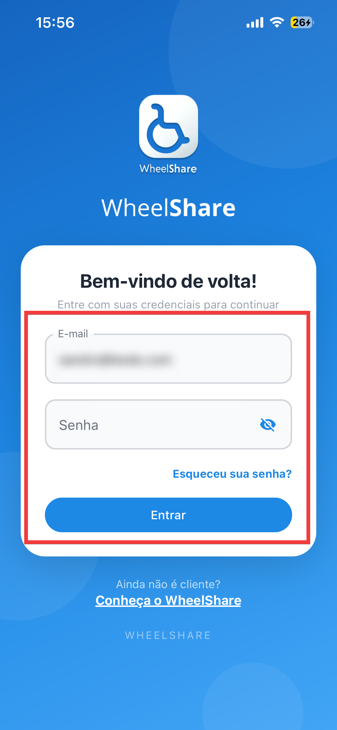 A tela de login