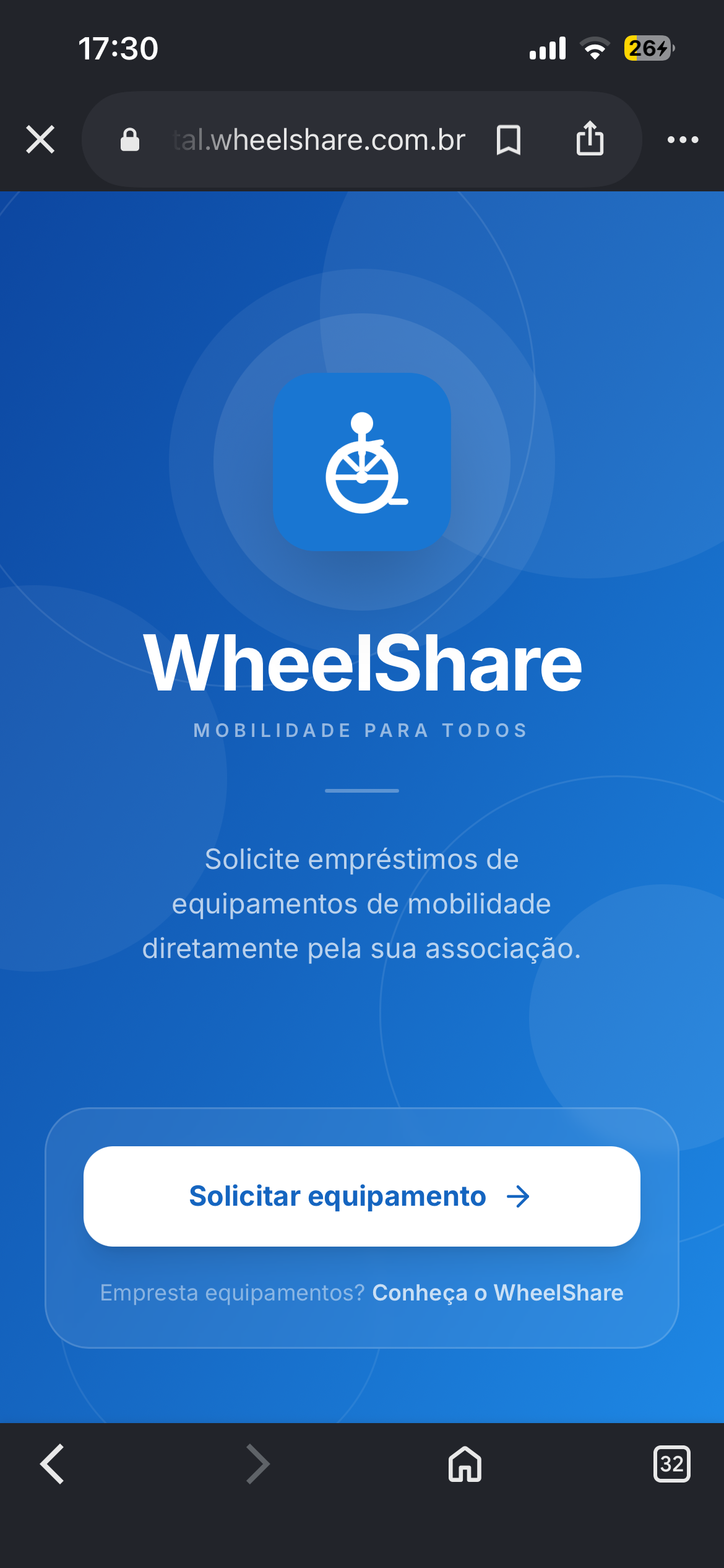 A página que o beneficiário abre no celular